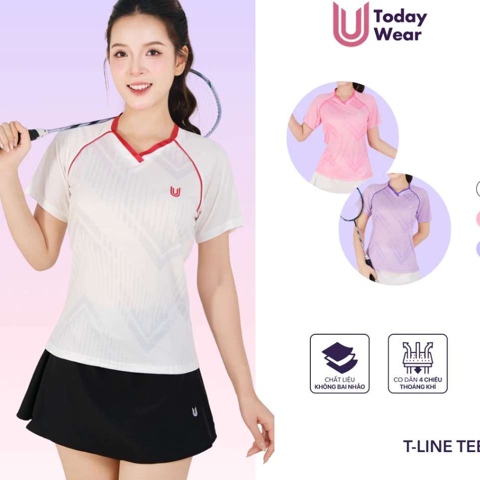 [NEW ARRIVAL] Áo cầu lông nữ cổ tim T-Line siêu nhẹ thoảng khí Họa tiết cách điệu trẻ phù hợp với mọi dáng người