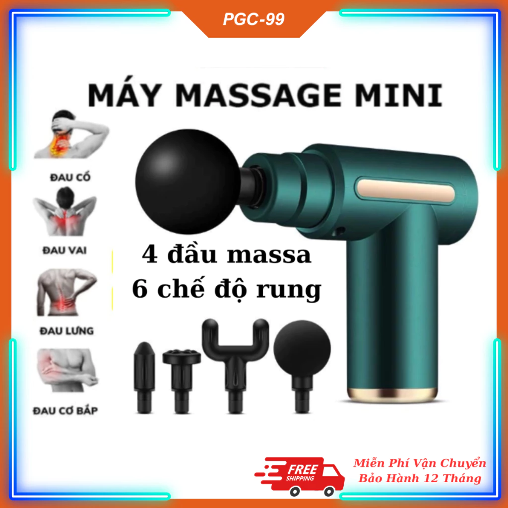 Máy Massage Cầm Tay Mini Đấm Lưng Mát Xa Trị Liệu Cổ Vai Gáy Có 4 Đầu Massa 6 Chế Độ Rung, Sạc USB