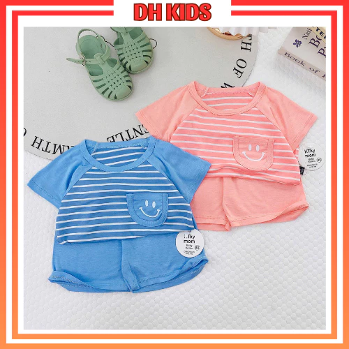 [ L08 ] Đồ bộ cộc tay chất thun lạnh sọc TÚI ngộ nghĩnh cho bé trai bé gái từ 6 - 16kg - DH KIDS