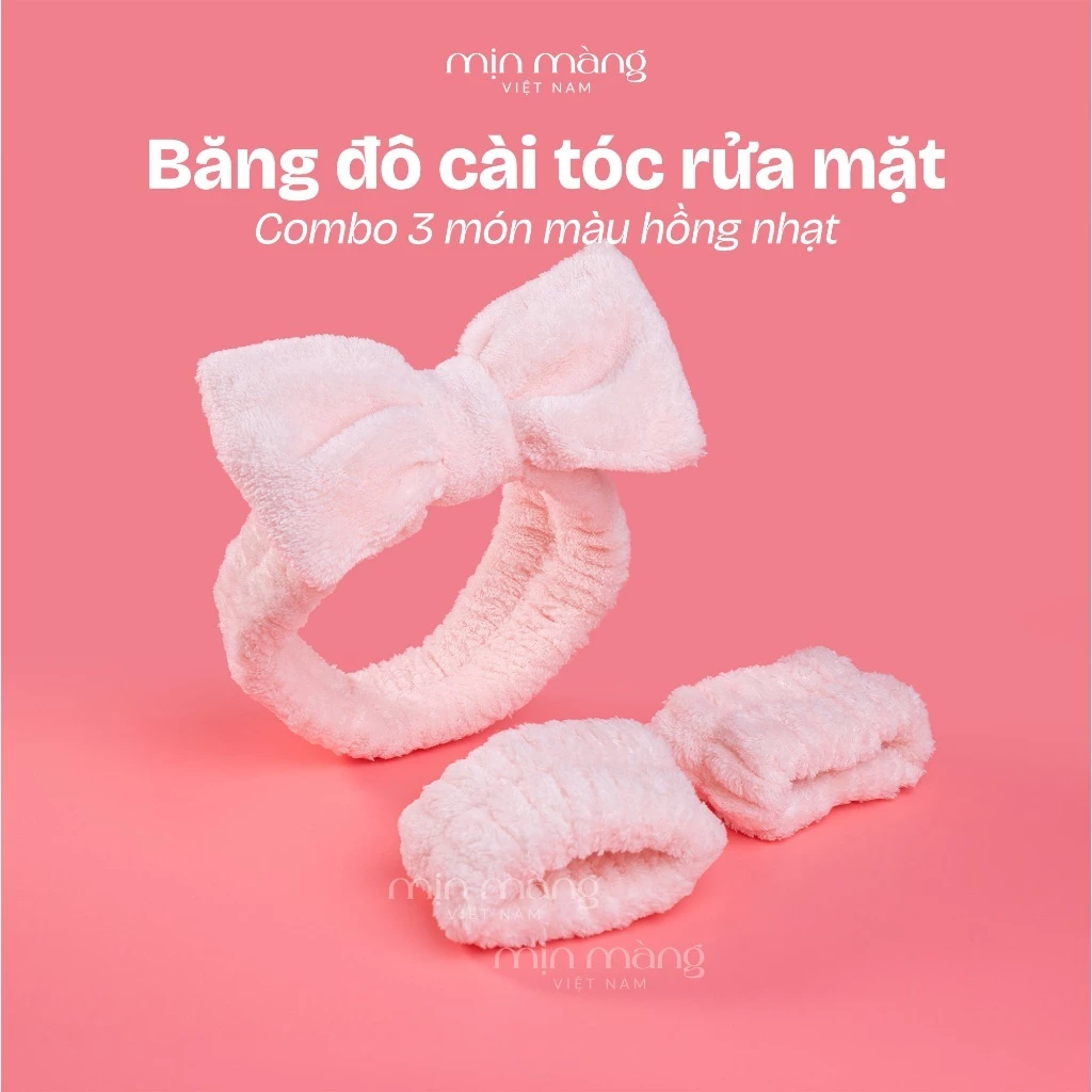 [SET 3 MÓN] Băng Đô Cài Tóc Rửa Mặt Nữ Skincare MỊN MÀNG VIỆT NAM Co Giãn Đàn Hồi Êm Ái Thấm Hút Tốt
