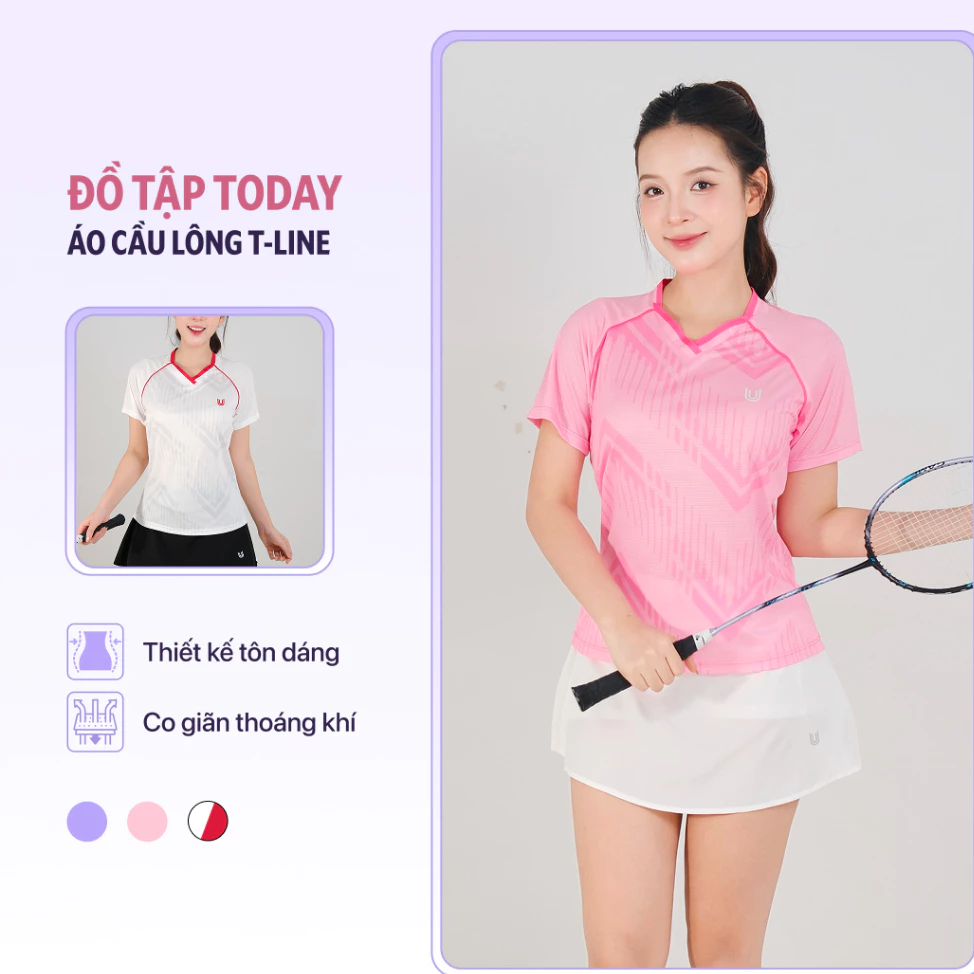 [NEW ARRIVAL] Áo cầu lông nữ cổ tim T-Line siêu nhẹ thoảng khí Họa tiết cách điệu trẻ phù hợp với mọi dáng người