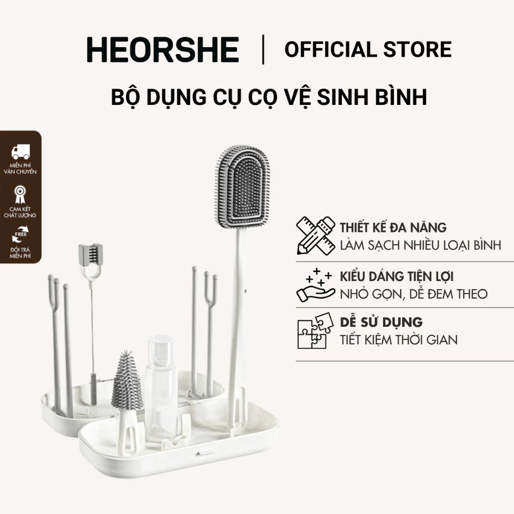 Bộ Cọ Rửa Bình Silicon Gấp Gọn, Đa Năng