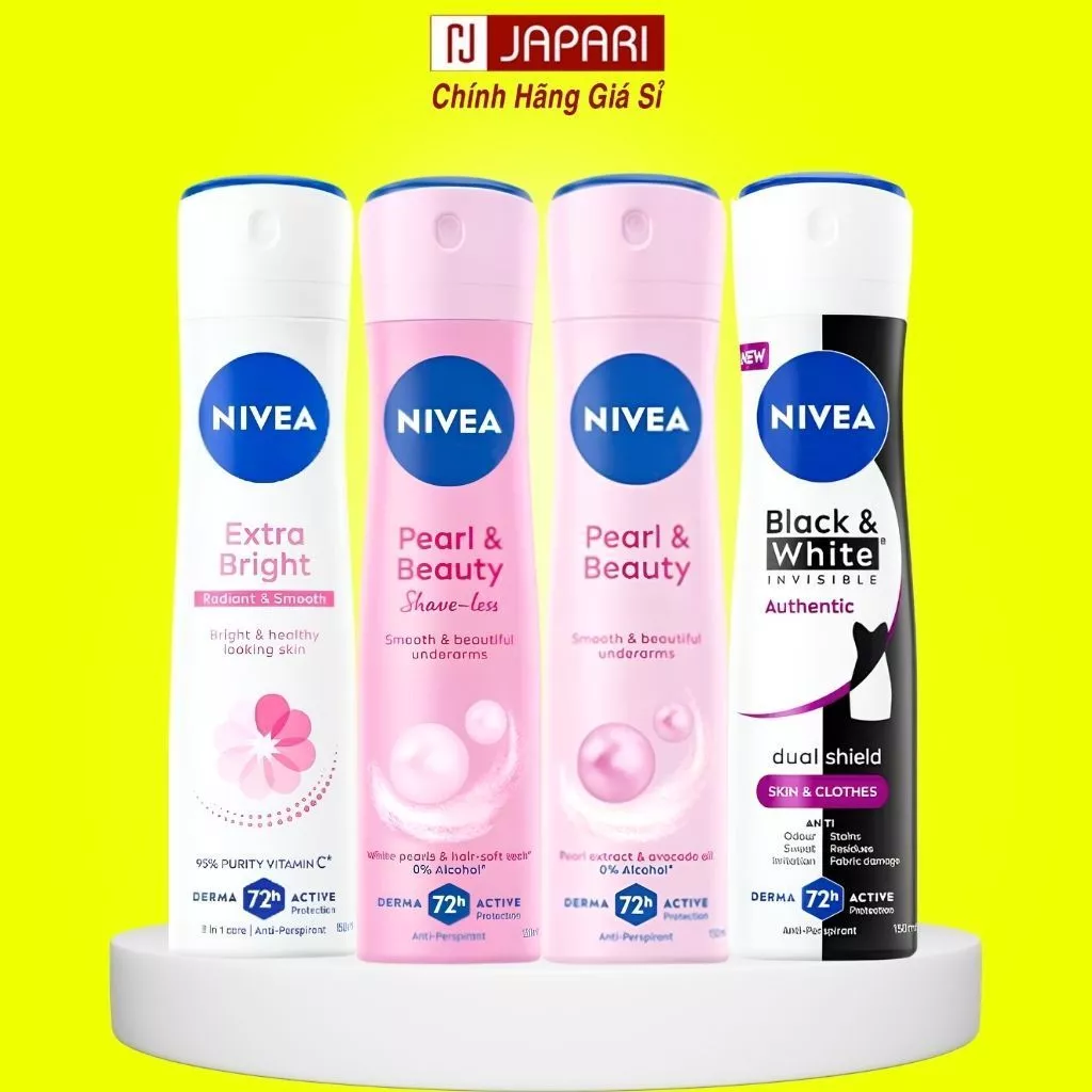 Xịt Khử Mùi Nivea Nữ 150ml CHÍNH HÃNG - Xịt Khử Mùi Hôi, Dưỡng Sáng, Mờ Thâm Nách  - Japari
