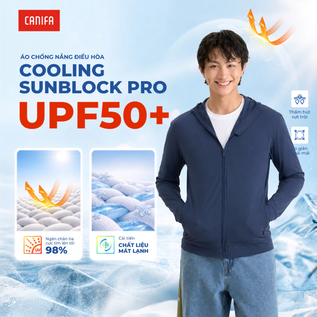 Áo khoác chống nắng nam CANIFA có mũ chống tia UV bản mới 2026 8OT26S003
