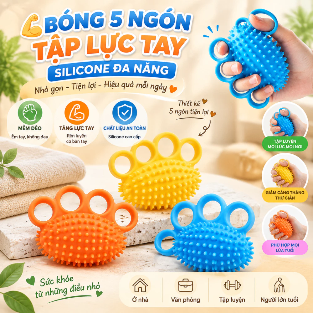 Bóng Massage Gai Silicone Tập Lực Tay Cao Cấp, Bóng Bóp Ngón Tay Tăng Lực Grip, Phục Hồi Cơ Tay, Thư Giãn Bàn Tay