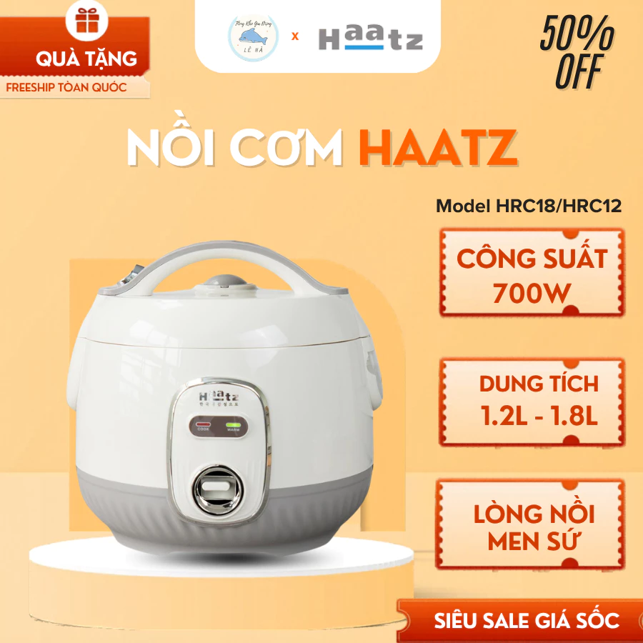 Nồi Cơm Haatz HRC18 1.8L Công Suất 700W, Lòng Nồi Men Sứ Dày Dặn Giữ Ấm Tiện Lợi - Tổng Kho Gia Dụng Lê Hà
