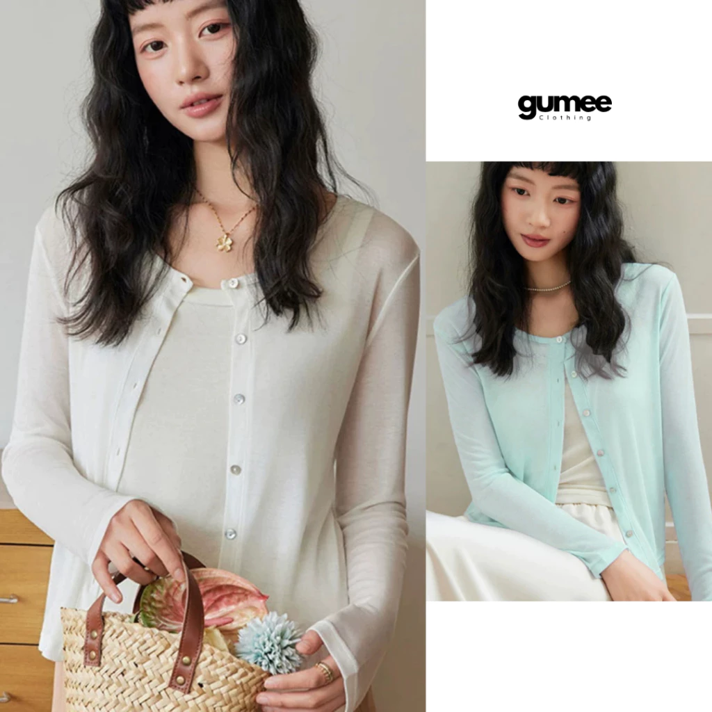 Áo cardigan nữ mỏng nhẹ trơn cổ tròn chất thun cao cấp khoác ngoài có cúc basic Hàn Quốc thanh lịch Gumee - G21