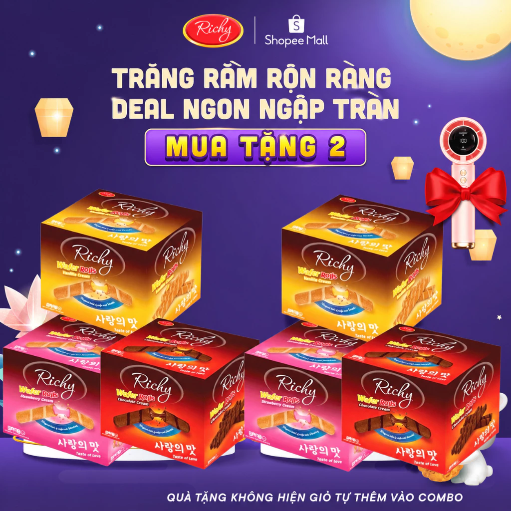 [Mua 1 Tặng 2] Bánh quế Richy 352g 16 Gói – Bánh Quy Hộp Giấy Richy Chính Hãng