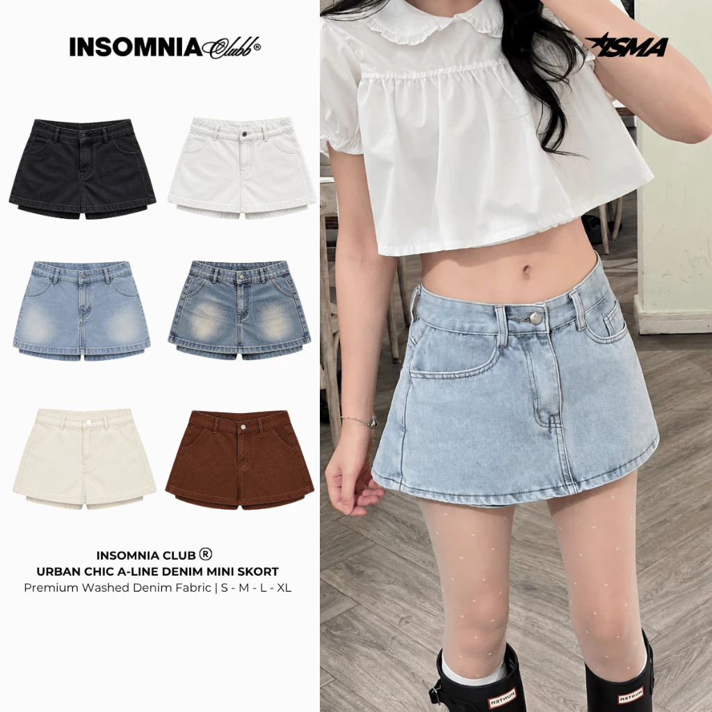 [NEW ARRIVAL] Quần Jean Giả Váy INSOMNIA Urban Chic Mini Skort From Chữ A Tôn Dáng - PS035