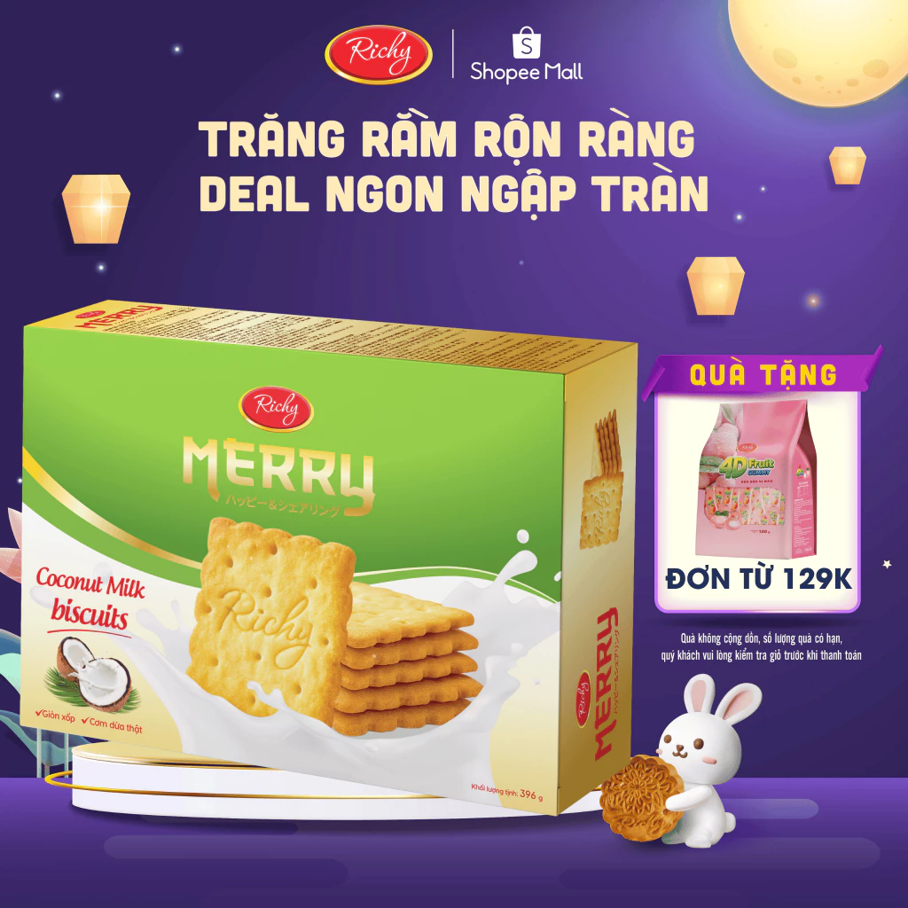 [TẶNG QUÀ ĐƠN TỪ 129K] Bánh Merry dừa hộp 396g, bánh kẹo Richy BACK TO SCHOOL