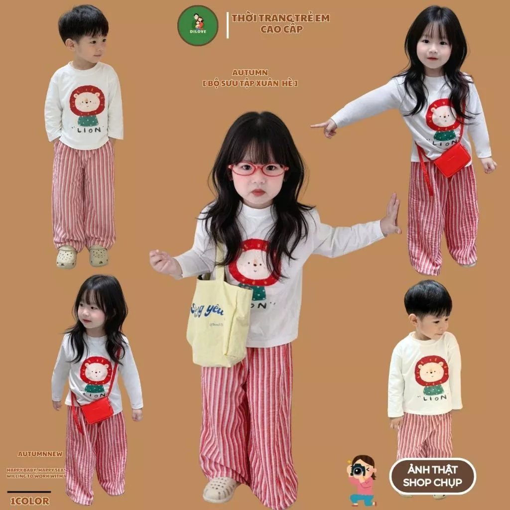Bộ quần áo dài tay cho bé DILOVE Đồ bộ cho bé gái mùa thu Set bộ cho bé gái dài tay chất liệu Cotton - M16 -LION