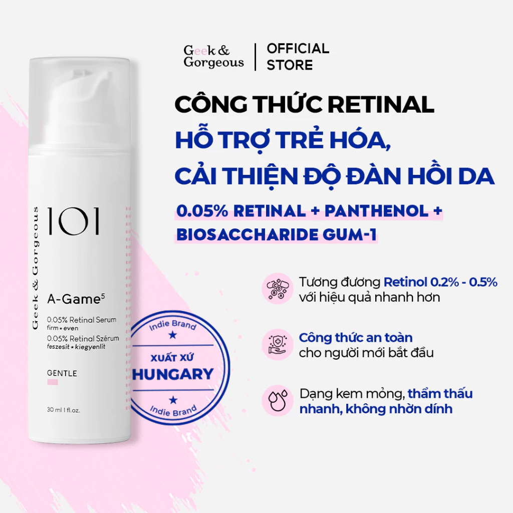 Tinh Chất Hỗ Trợ Trẻ Hóa, Cải Thiện Độ Đàn Hồi Da Geek&Gorgeous A-Game 5 0.05% Retinal Serum 30ml