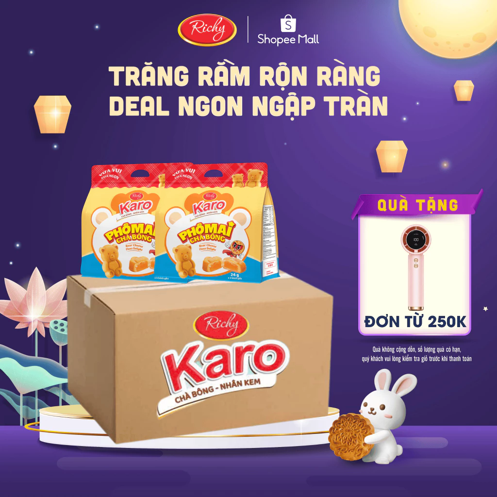 [TẶNG QUẠT ĐƠN TỪ 250K] Thùng 24 gói nhỏ ( 6 túi lớn) bánh Karo gấu chà bông phô mai bánh gấu back to school