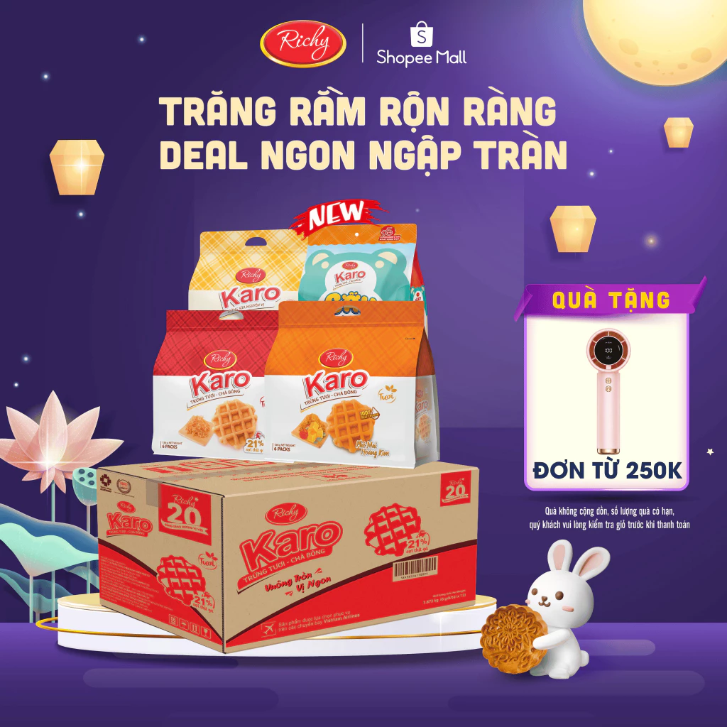 [TẶNG  QUÀ ĐƠN TỪ 250K] Thùng 72 cái bánh trứng tươi sợi gà Karo Richy (12 bịch/thùng), HSD 45 ngày