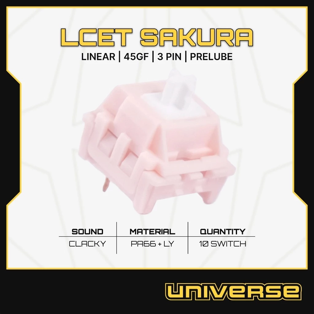 10 Switch LCET Sakura Switch Linear 45g 3 Pin PA66 + LY Prelube Công Tắc Bàn Phím Cơ Universe