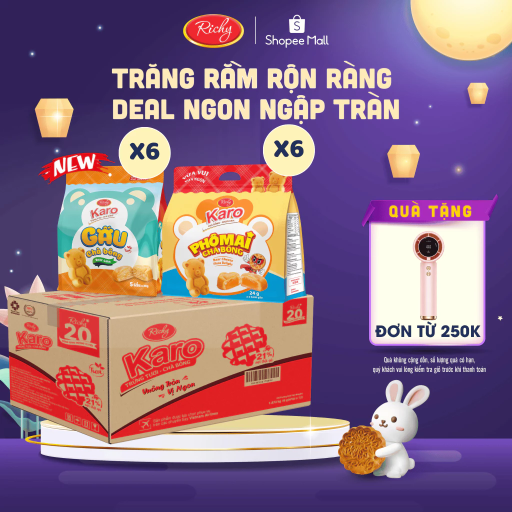 [TẶNG  QUẠT ĐƠN TỪ 250K] [NEW] Thùng  bánh karo gấu chà bông 100g, 5 bánh/ túi, date 45 ngày