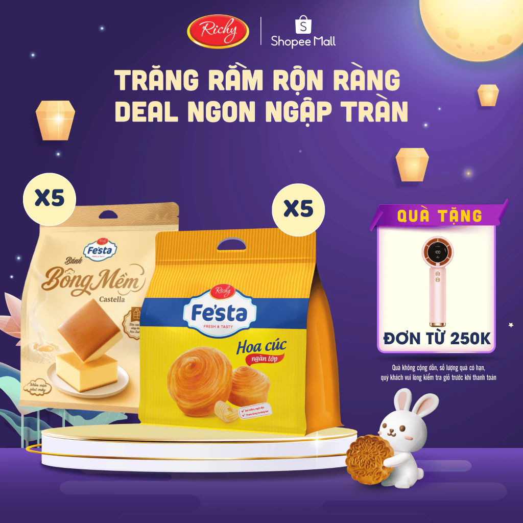 [TẶNG QUẠT ĐƠN TỪ 250K] Combo 10 bánh Festa hoa cúc và bánh Bánh Bông Mềm Festa Castella