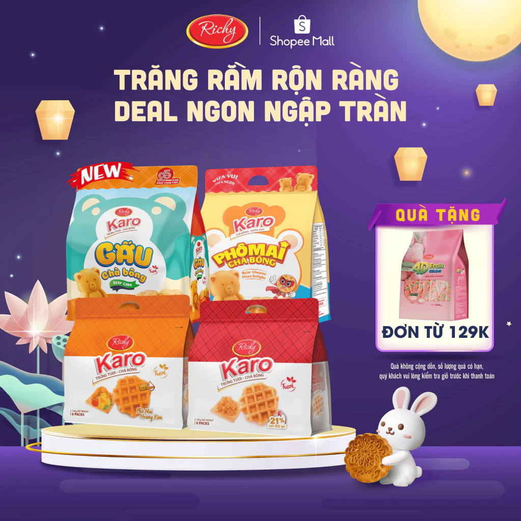 [TẶNG QUÀ ĐƠN TỪ 129K]  Combo 4 bịch bánh Karo chà bông sợi gà, Karo chà bông hoàng kim, HSD 45 ngày back to school