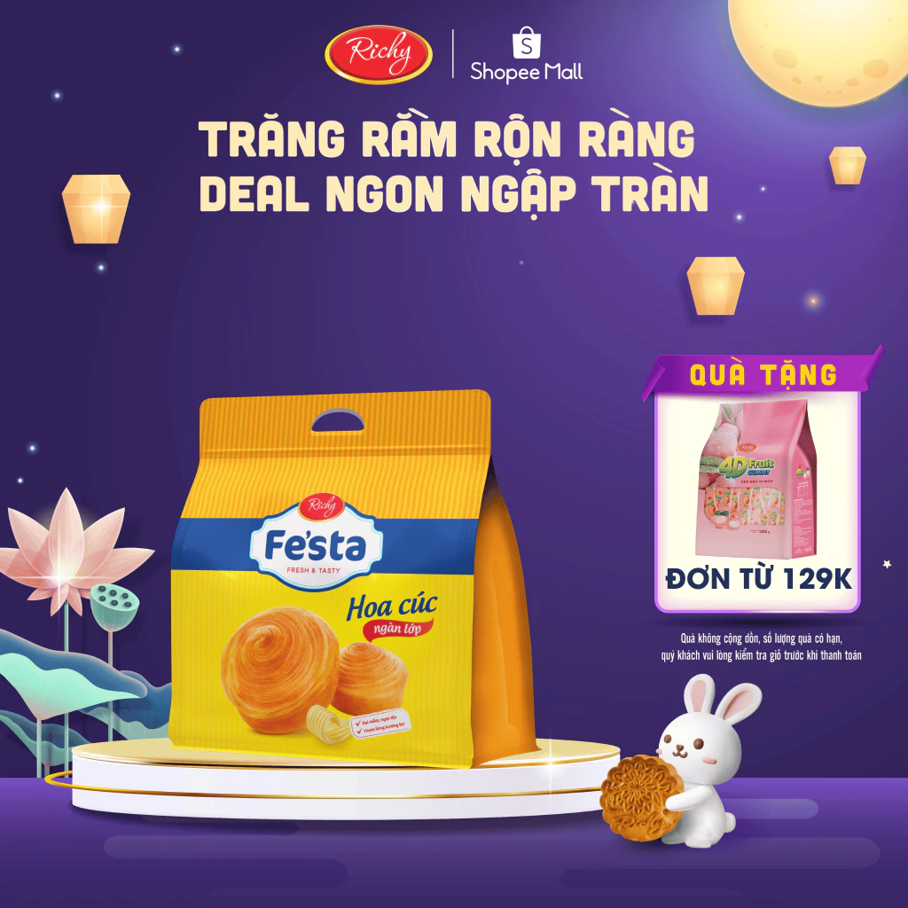 [TẶNG QUÀ ĐƠN TỪ 129K] Bánh mì hoa cúc ngàn lớp Fes'ta Richy, hsd: 35 ngày , bánh kẹo Richy