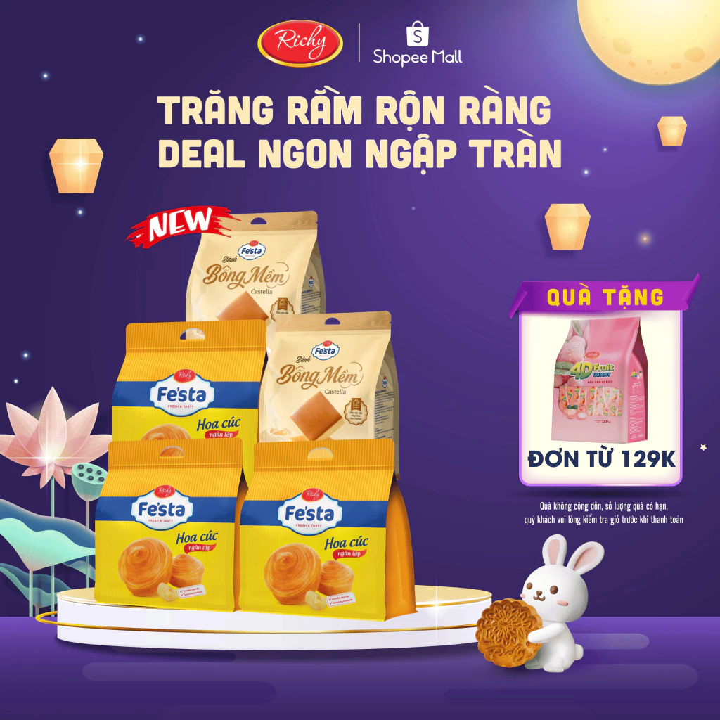 [TẶNG QUÀ ĐƠN TỪ 129K] Combo 5 Bánh mì hoa cúc ngàn lớp Festa Richy túi 3 bánh