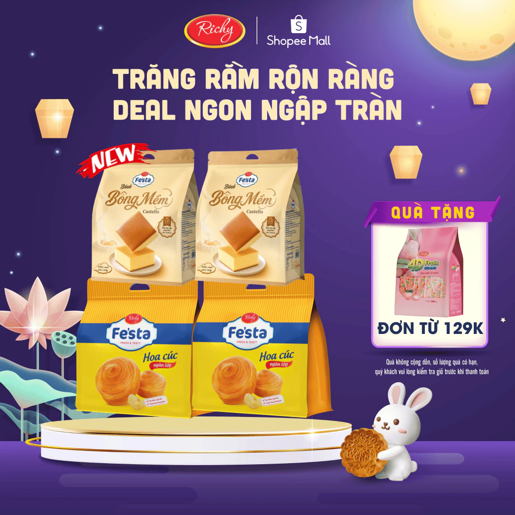 [TẶNG  QUÀ ĐƠN TỪ 129K]Combo 4 Bịch Bánh Mì Hoa Cúc, Bịch 3 Bánh, Bánh mì ăn sáng Bánh kẹo Richy - HSD 35 ngày