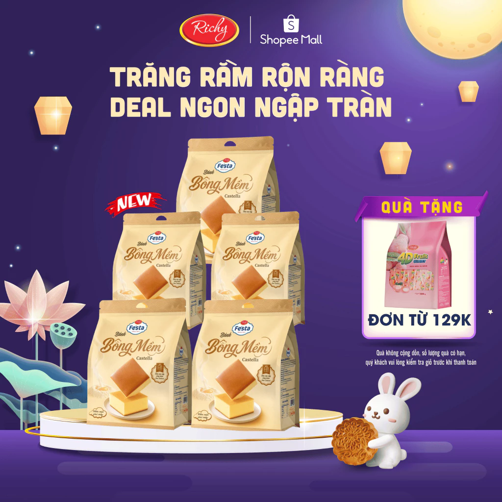 [TẶNG QUÀ ĐƠN TỪ 129K] Combo 5Bánh Bông Mềm Castella Festa Richy 300g - Bánh Bông Lan Mềm Xốp, Thơm Ngon, Ăn Sáng Tiện L