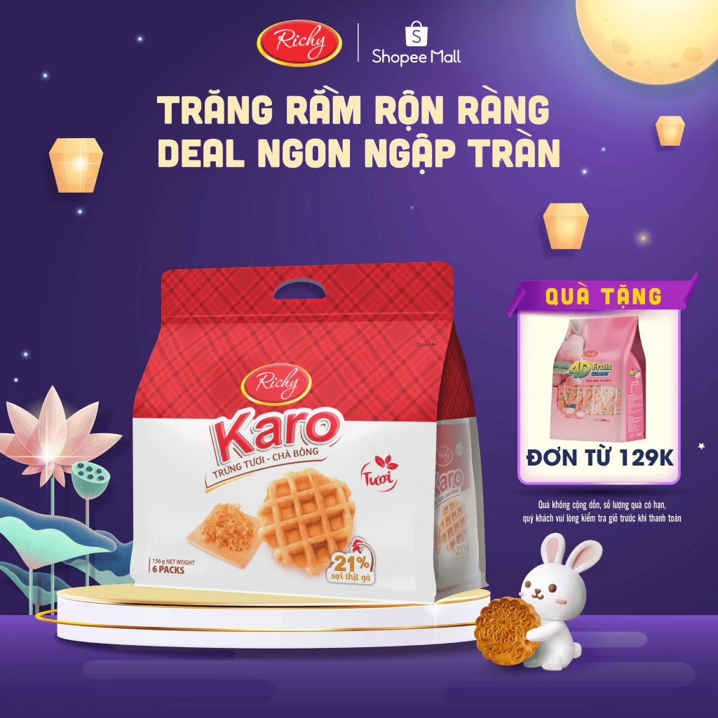 [Tặng quà đơn từ 129k]Bánh trứng tươi - chà bông KARO Richy Sợi thịt gà bịch 6 chiếc 156gr (26g/chiếc) back to school