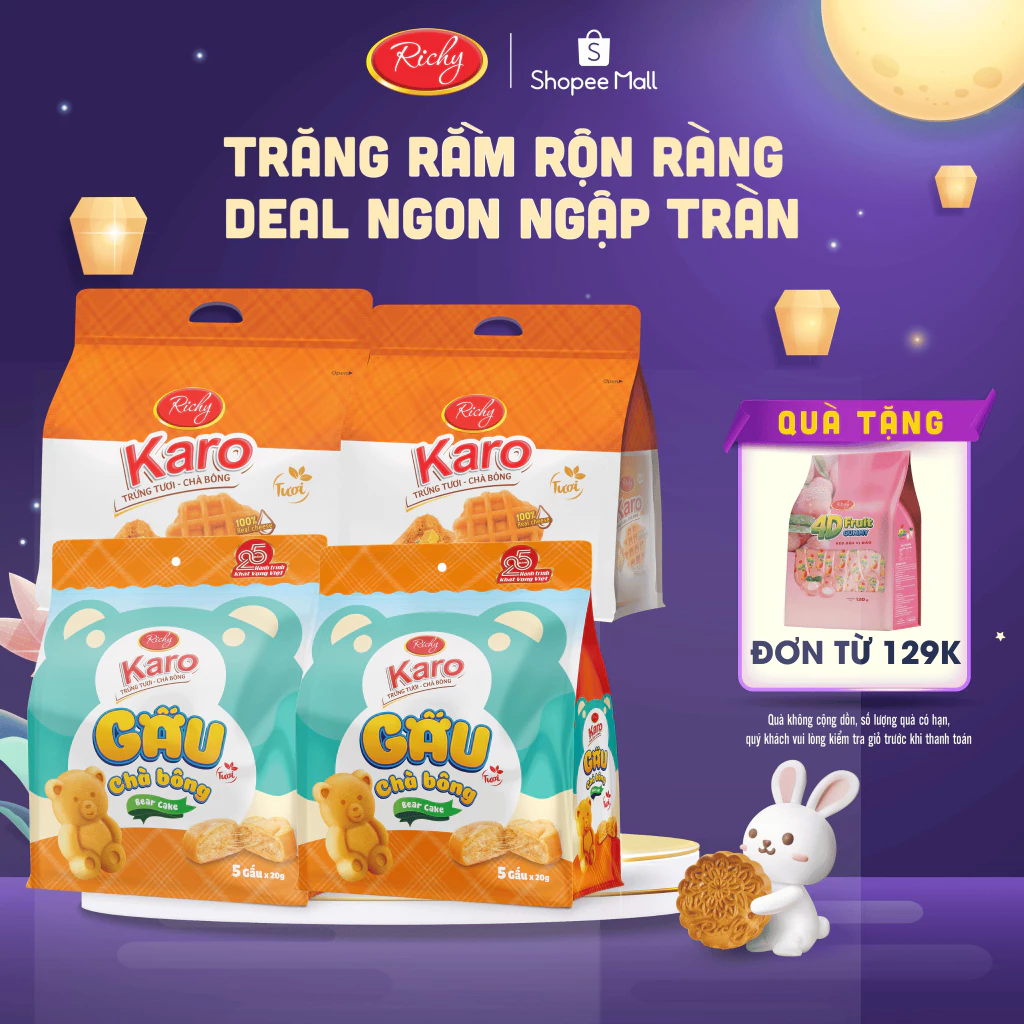 [TẶNG QUÀ ĐƠN TỪ 129K] Combo 4 Karo chà bông gấu mix vị, bánh kẹo richy, HSD 45 NGÀY, back to school