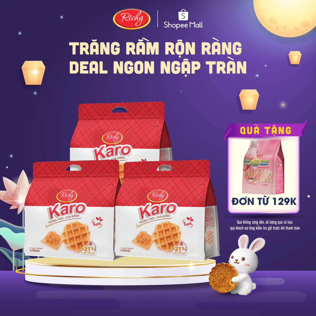[TẶNG QUÀ ĐƠN TỪ 129K] Combo 3 bịch bánh Karo chà bông sợi gà, Bánh ăn sáng, Bánh kẹo Richy, HSD 45 ngày back to school