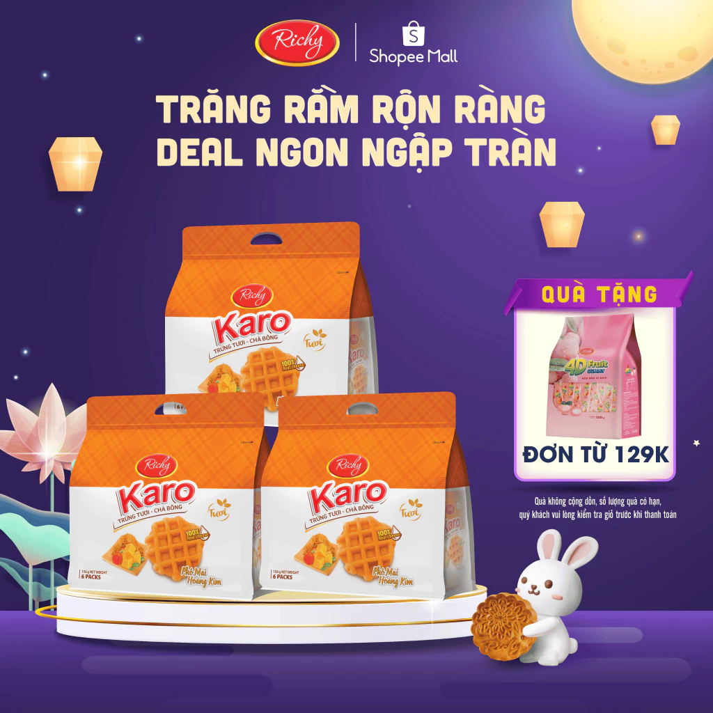 [Tặng quà đơn từ129k]Combo 3 bịch bánh Karo chà bông sợi gà, Bánh ăn sáng, Bánh kẹo Richy, HSD 45 ngày back to school