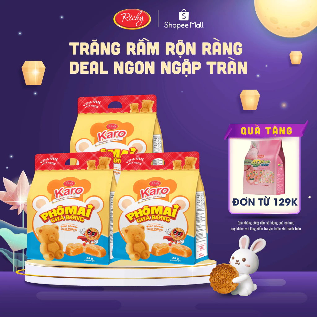 [Tặng quà đơn 129k]Combo 2-3 bịch Bánh Karo Gấu nhân phô mai béo ngậy, HSD 45 ngày - cân nhắc khi đặt SLL back to school
