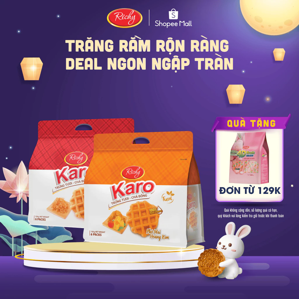 [Tặng quà đơn từ 129k] Combo 2 bịch bánh trứng tươi chà bông Karo Richy sợi thịt gà và phô mai hoàng kim 26g