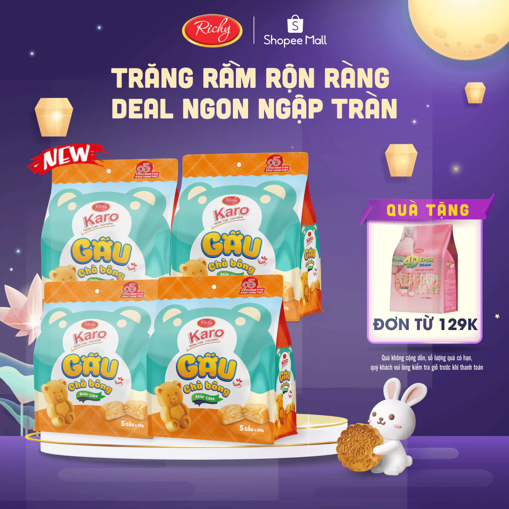 [TẶNG  QUÀ ĐƠN TỪ 129K] [New]Combo 4 bịch bánh Karo Gấu chà bông, HSD 45 ngày - cân nhắc khi đặt SLL
