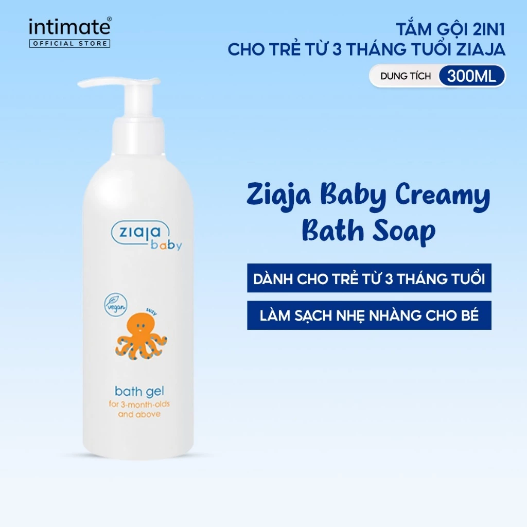 Tắm Gội 2in1 Cho Trẻ Từ 3 Tháng Tuổi ZIAJA Baby Creamy Bath Soap Giúp Dưỡng Ẩm, Làm Sạch Nhẹ Nhàng 300ml