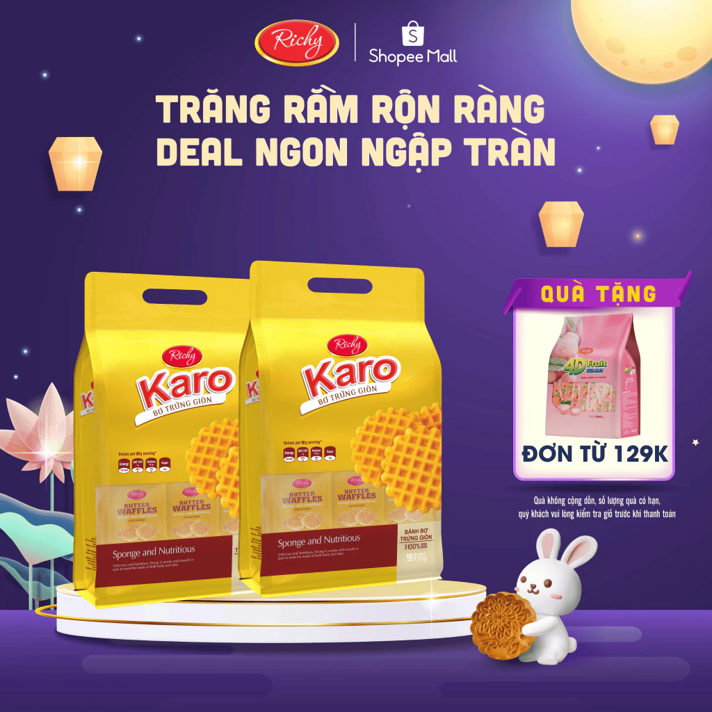 [Tặng quà đơn 129k] [BAO BÌ MỚI] Combo 2 Túi Bánh Karo Richy Bơ Trứng Giòn 150g back to school