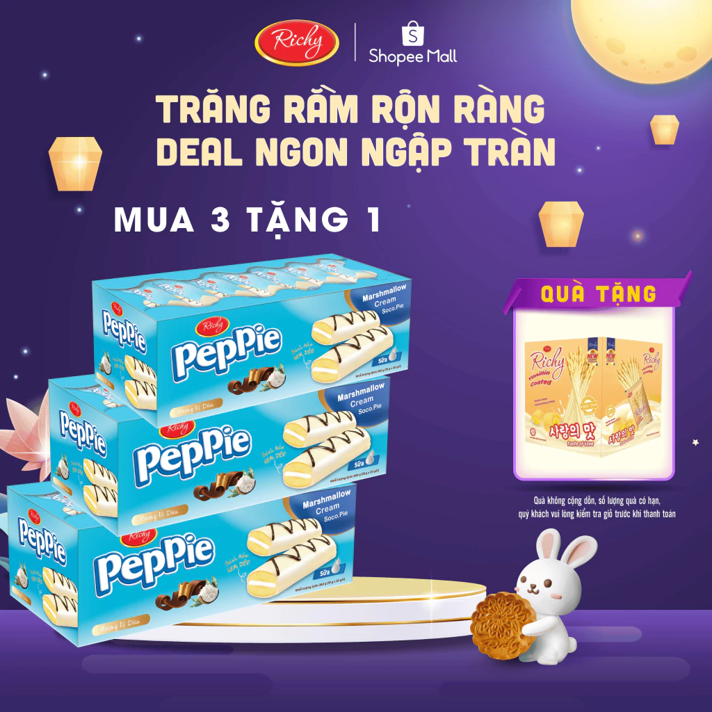 [MUA 3 TẶNG 1]  Bánh peppie khay vị sữa dừa 360g, bánh kẹo Richy  back to school