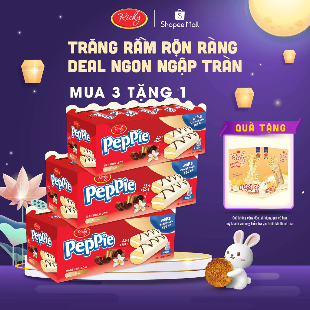 VỊ MỚI | MUA 3 TẶNG 1]  Bánh phủ socola Peppie Richy vị Vani loại khay 360g  back to school