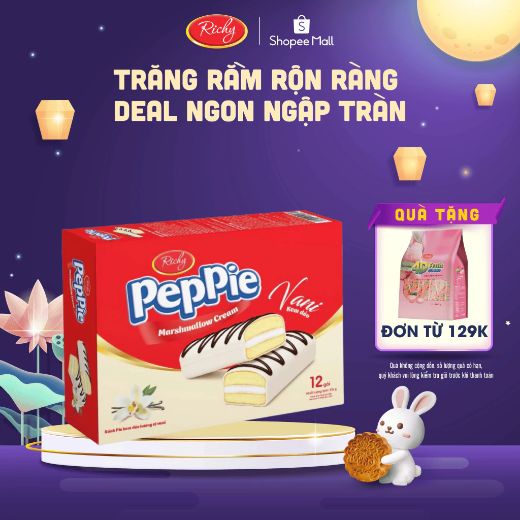 [ TẶNG QUÀ ĐƠN TỪ 129K] Peppie vali hộp 12 gói, 216gram, bánh kẹo Richy
