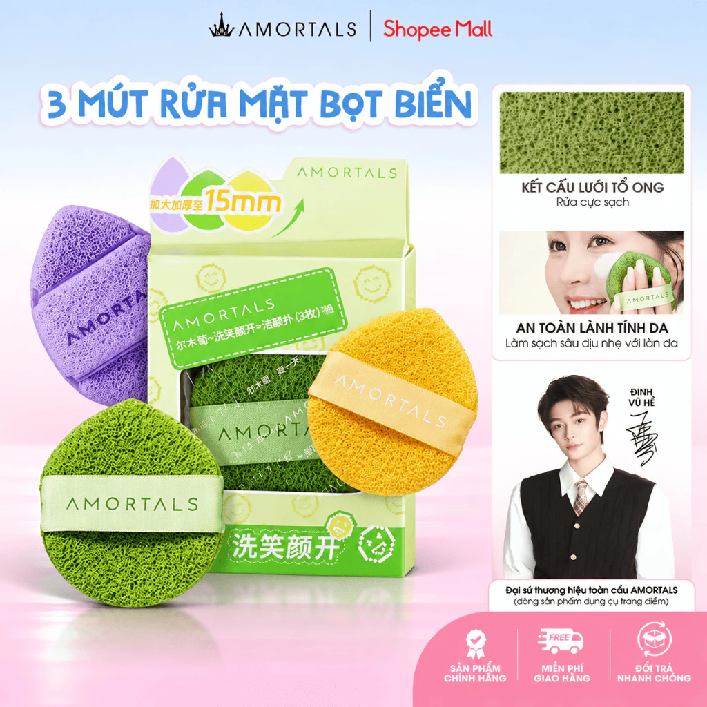 Bông Mút Rửa Mặt Bọt Biển AMORTALS - Bọt Rửa Mặt Giọt Nước Làm Sạch Da Mặt