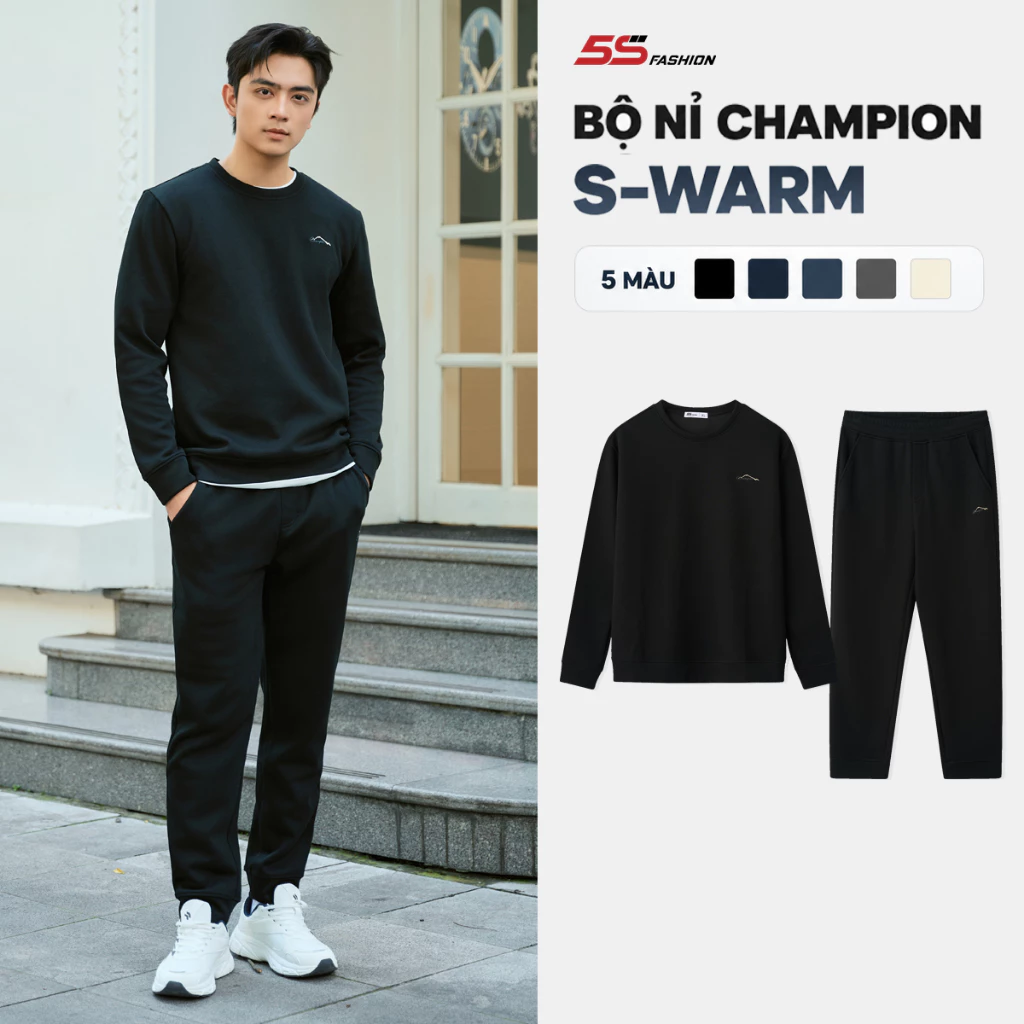 [GIÁ MỞ BÁN] Quần Áo Nỉ Nam Mùa Đông 5S FASHION CHAMPION S-WARM Dày Dặn, Giữ Ấm, Thêu Tinh Tế MBNIR5013