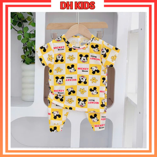[CD01] Bộ quần áo cộc tay quần dài chất thun tăm lạnh mềm mát cho bé trai bé gái từ 4-15kg - DH KIDS