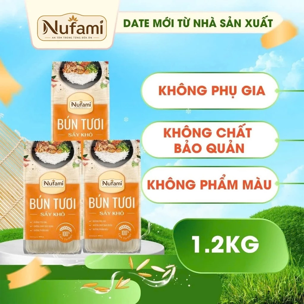 Combo 3 Túi Bún Tươi Sấy Khô - Chính Hãng Nufami - Túi 400gr