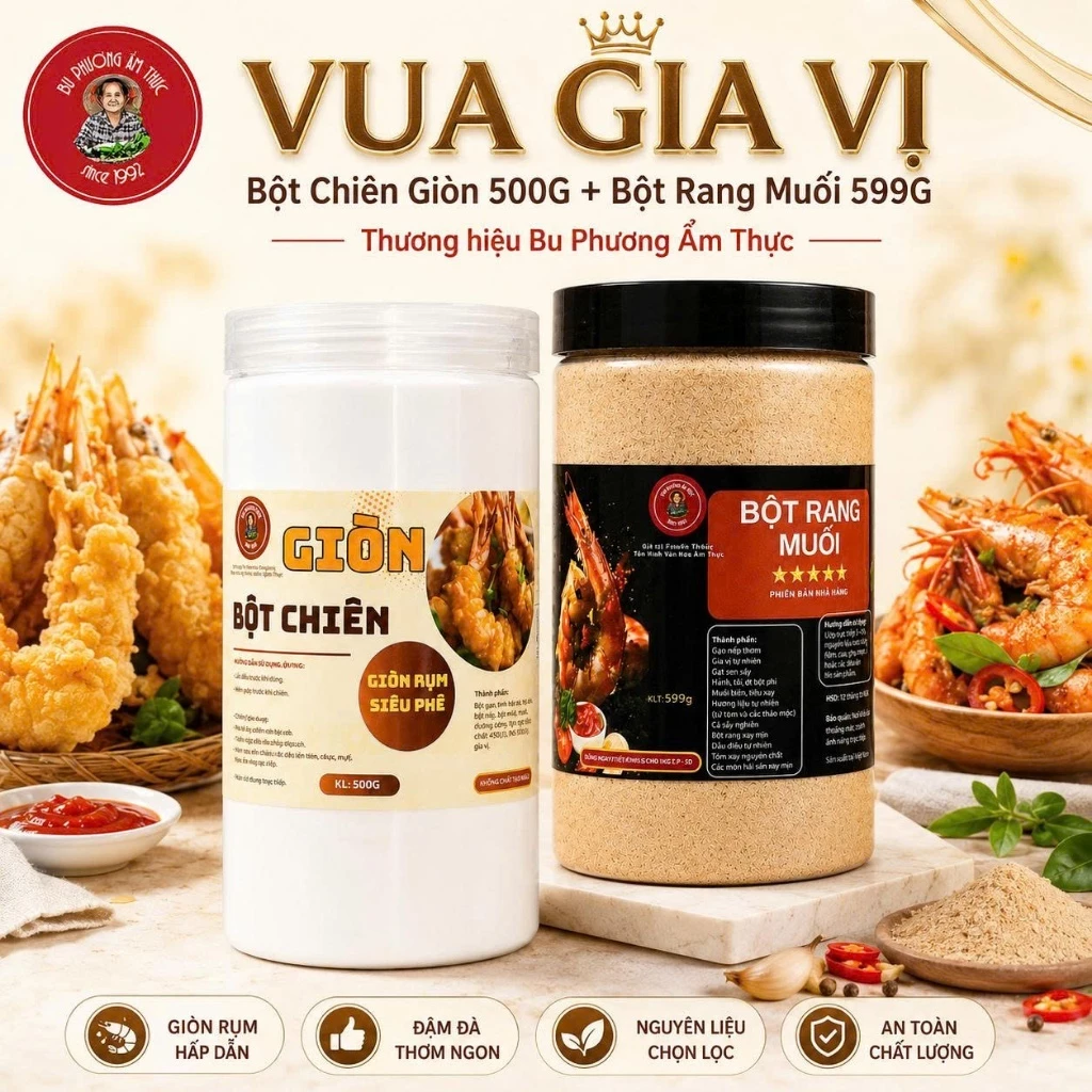 COMBO Vua Gia Vị (Bột Chiên Giòn + Bột Rang Muối) 599G Thương Hiệu Bu Phương Ẩm Thực-không chất bảo quản