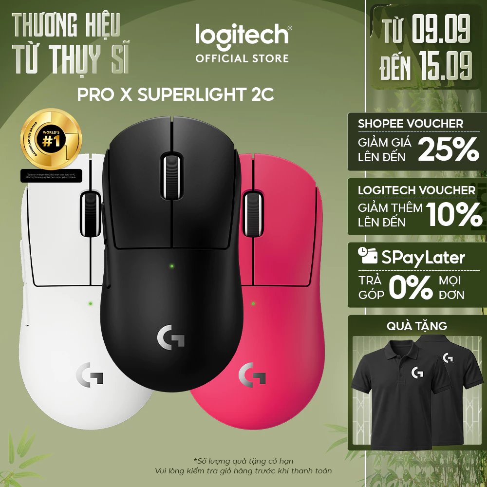 Chuột Gaming không dây Logitech G PRO X SUPERLIGHT 2c - Chuẩn Pro-Grade, Nhẹ 51g, sạc USB-C, cảm biến 44K DPI