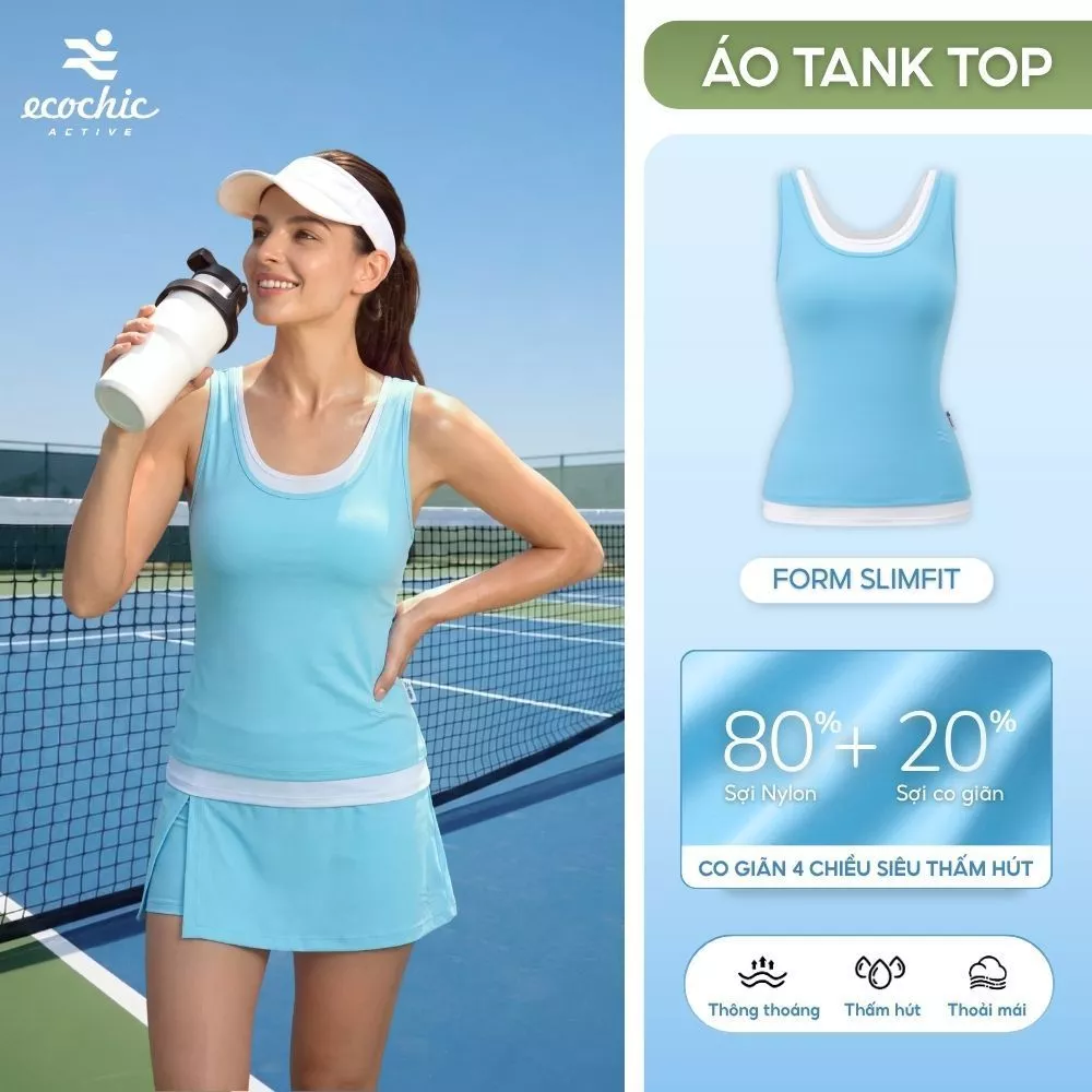Áo Tanktop Thể Thao 2 Lớp ECOCHIC ECC004 Dáng Slimfit Phối Viền Trẻ Trung Chất Liệu Thoáng Mát Mềm Mịn Thấm Hút Tốt