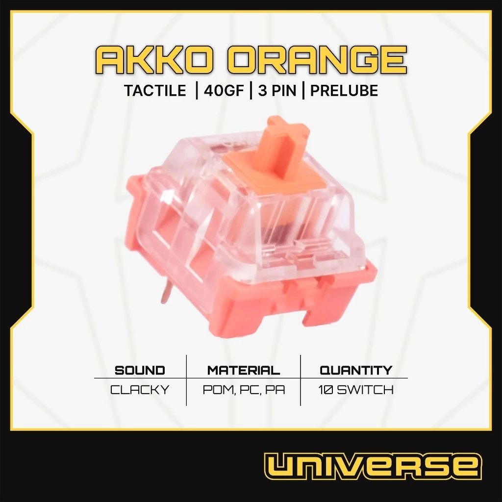 10 Switch Akko Orange Switch Tactile 3 Pin 40g POM + PC + PA PreLube Công Tắc Bàn Phím Cơ Universe