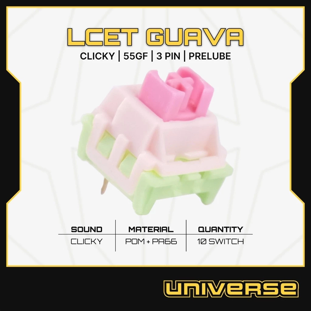 10 Switch LCET Guava Switch Clicky Stem Box 55g 3 Pin POM + PA66 Prelube Công Tắc Bàn Phím Cơ