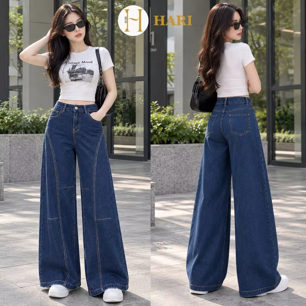 Quần jeans nữ Hari ống rộng phong cách cá tính 91