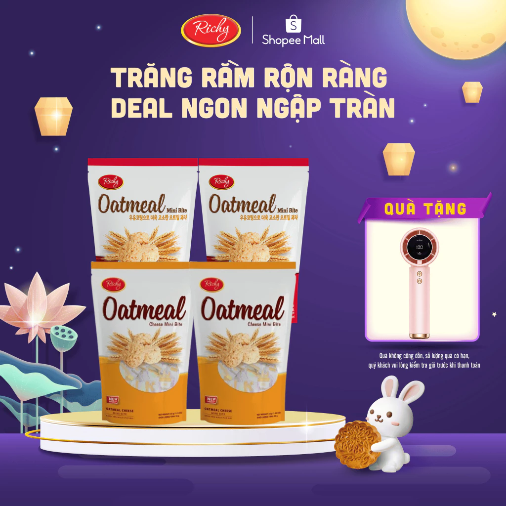 [TẶNG QUÀ ĐƠN TỪ 129K] Combo 4 Túi Bánh Yến Mạch Richy Mini Bite Oatmeal Vị Sữa (Túi 40g) &Vị Phô Mai (Túi 35g)