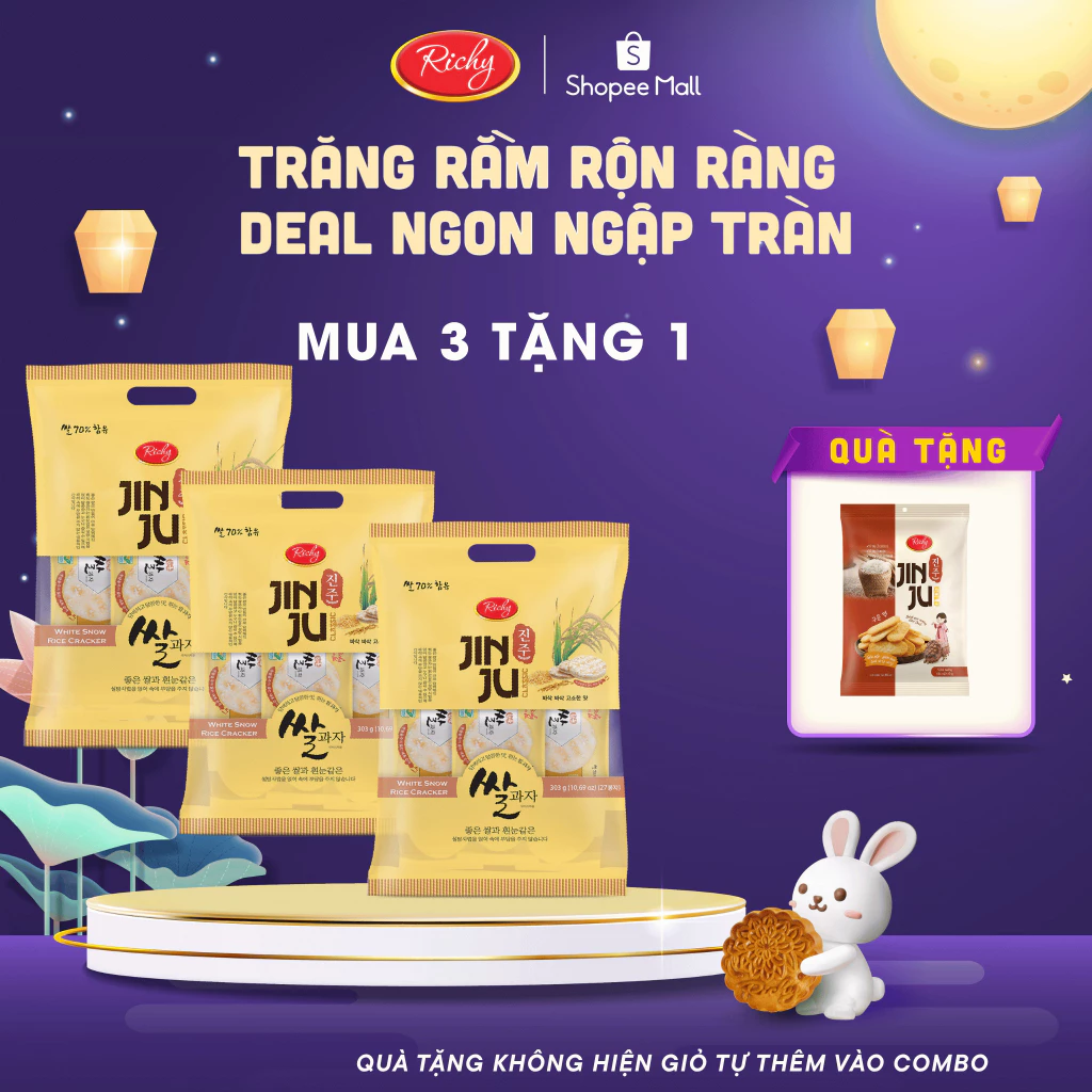 [MUA 3 TẶNG 1]Bánh gạo Jinju Hàn Quốc 303g, bánh kẹo Richy Back to school